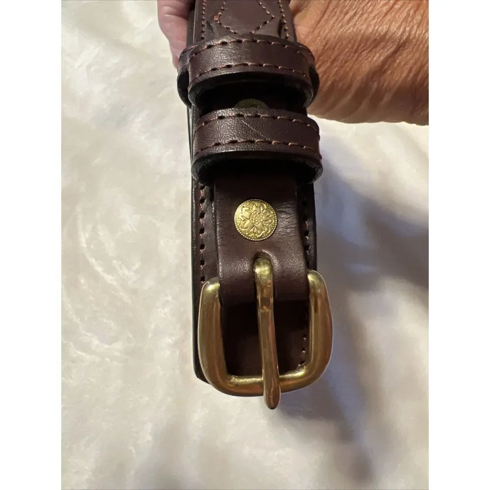 Genuine Leather Amish Made Texas Ranger Style Belt Brown With Brass‎ Buckle